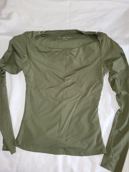 Pink Rose Tops - Pink Rose Olive Green Square Neck Long Sleeve Top